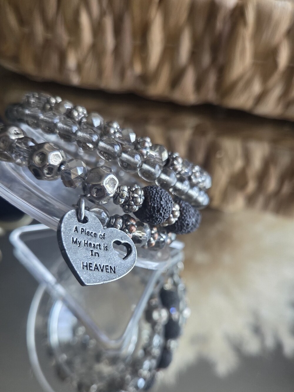 A Piece of My Heart Is in Heaven | Handmade Memorial Stretch Bracelet Stack